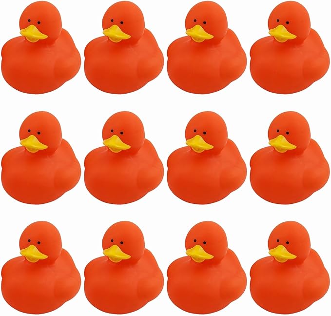 Fun Express Rubber 2" Solid Color Duckies - 12 Ducks (Orange)