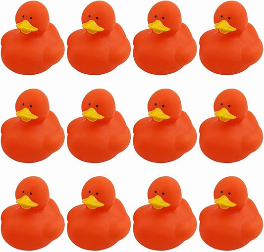 Fun Express Rubber 2" Solid Color Duckies - 12 Ducks (Orange)