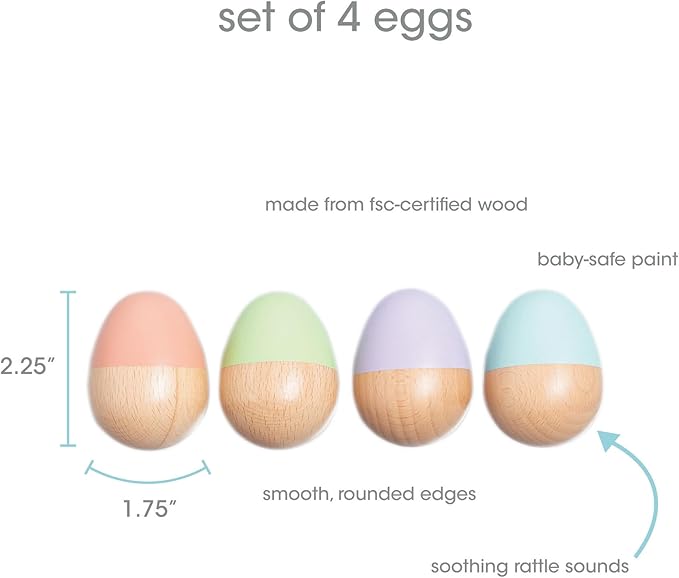 Pearhead Wooden Egg Shaker Baby Toy Set – 4-Piece Montessori Musical Sensory Toy, FSC-Certified Wood, Develops Rhythm & Fine Motor Skills, Pastel Baby Maracas for Boys and Girls, 0+ Months