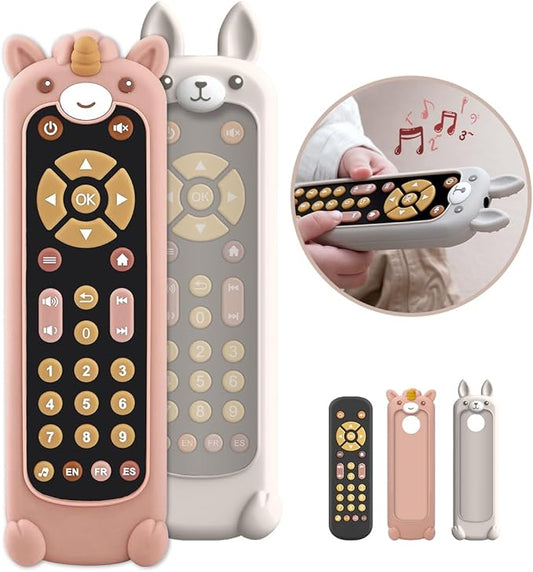 Nueplay Pretend Remote Control Toy for Toddlers with Light and Music-Includes 2 Washable Silicone Covers,Trilingual Number Learning in English,Spanish and French,Gifts for 1 Year Old Girls