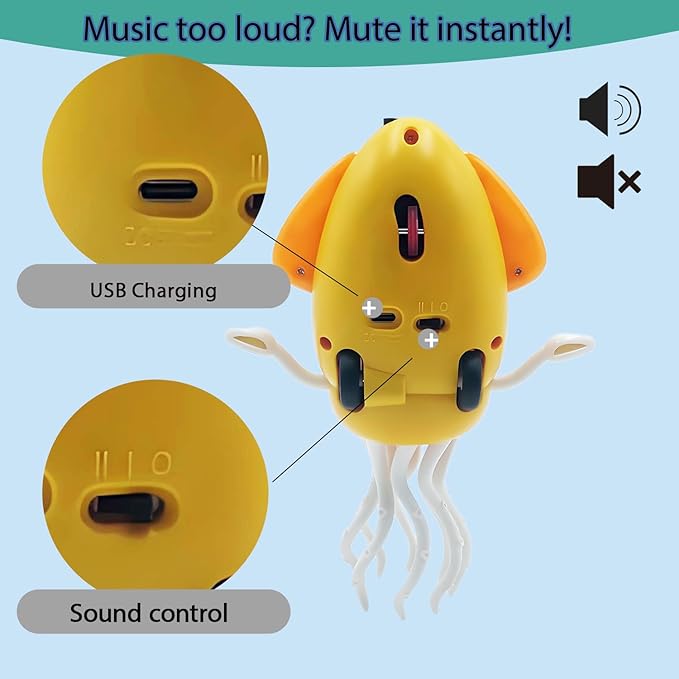 Baby Stocking Stuffers 6-12 12-18 Months Boys Girls, Tummy Time Musical Crawling Dancing Squid Octopus Toy for 1 2 3 4 5 Year Old Kid, Toddler Birthday Christmas Gifts for Grandkids