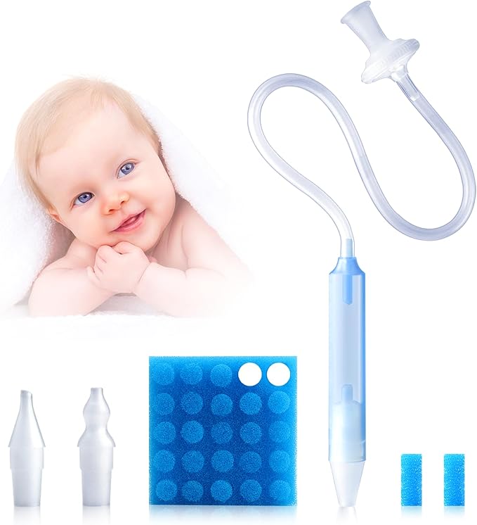 Nasal Aspirator for Baby, Nasal Congestion Relief Nose Cleaner with 2 Silicone Tips 25 Hygiene Filter for Babies Infants Toddlers Boys Girls (Blue)