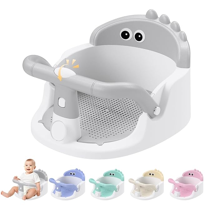 Baby Bath Seat for Babies 6 Months & Up Sitting Up | 360° Stable Toddler Bath Chair with One-Touch Button | Baby Bath Tub Seat with Suction Cups | Open Design, Compact, Detachable, Non-Slip(Grey)