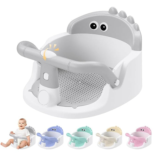 Baby Bath Seat for Babies 6 Months & Up Sitting Up | 360° Stable Toddler Bath Chair with One-Touch Button | Baby Bath Tub Seat with Suction Cups | Open Design, Compact, Detachable, Non-Slip(Grey)