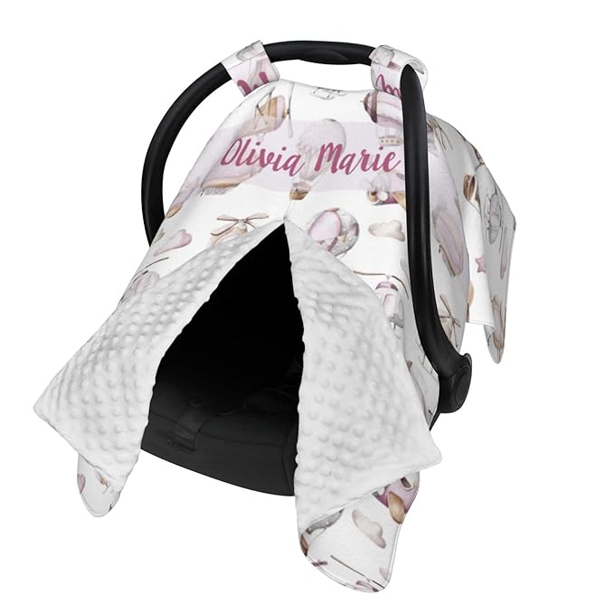 Personalized Baby Car Seat Canopy with Name – Custom Hot Air Balloon Minky Nursing Cover for Girls, Soft Stroller Cover for Infants & Newborns, Carseat Canopy for Breastfeeding