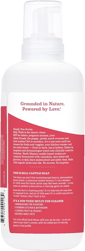 Earth Mama Simply Non-Scents Baby Wash - Foaming Hand Soap & Body Wash for Sensitive Skin - 34 fl oz - Infant Essentials - Fragrance-Free