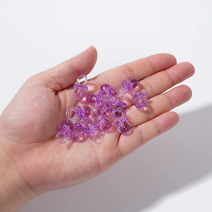 XINHUIDALSQ 150 Mini Acrylic Pacifiers for Baby Shower Girl Game, 0.86 Inch Bulk Chupones para Gender Reveal Party Favors Table Decoration (Purple)
