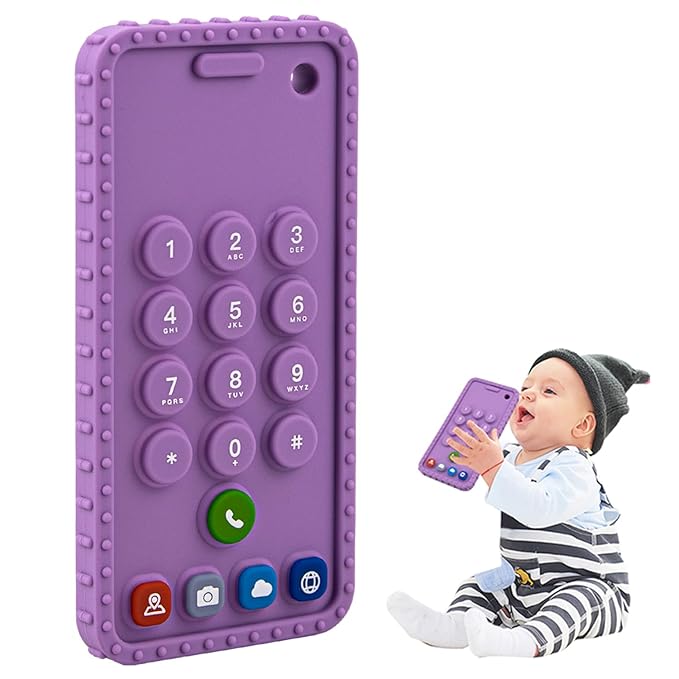 Baby Phone Teething Toys for 0-3, 0-6, 6-12 Months | Soft Silicone Baby Cell Phone Teethers