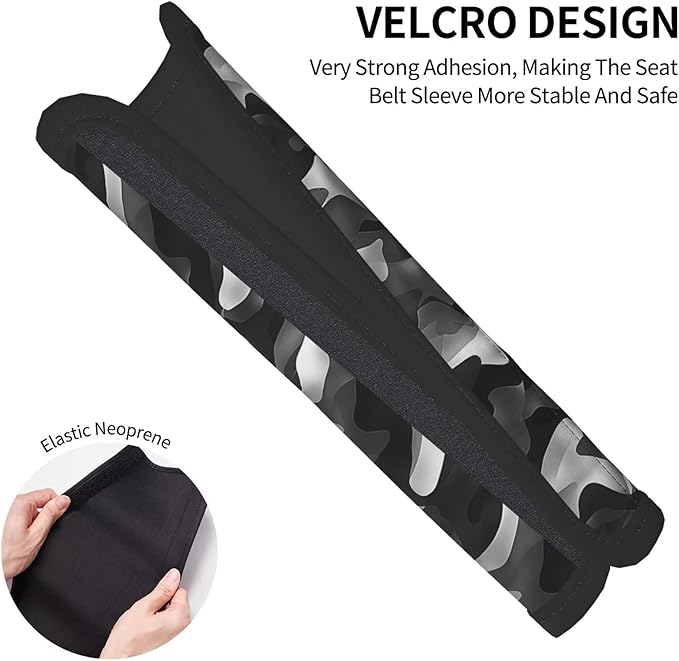 2 Pack Seat Belt Cover Black Camo Army Seat Belt Pads for Car Seatbelt Protector Seat Belt Cushion Soft Comfort Safe Belt Shoulder Strap Covers Black Gray Harness Pads