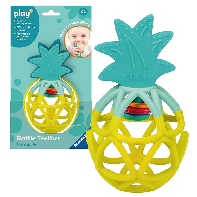 Ravensburger Play+ Rattle Teether - Pineapple - Gentle Teething Relief - Easy-to-Grasp Design - Engages Fine Motor Skills