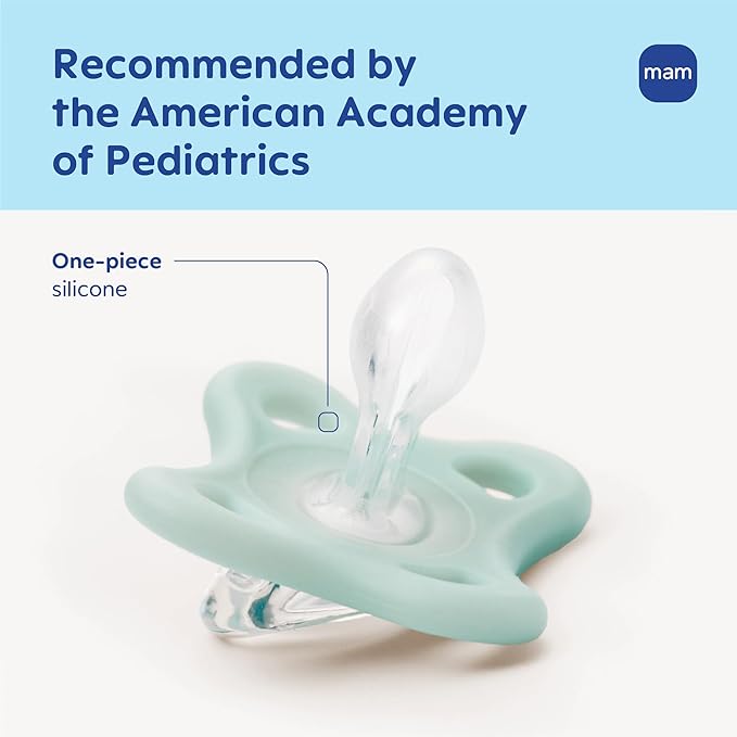 MAM Comfort Baby Pacifiers 3-12 Months Babies, Lightweight One-Piece Full Silicone Binky, BPA-Free Nipple, Easy to Clean Pacifier, Best for Breastfed Babies, 2 Count, Sterilizer Case, Made in Europe