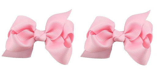 3 Inch Baby Girl Hair Bows Boutique Hair Clip Teens Toddlers Hairpin Headwear - Set of 2 (Pink)