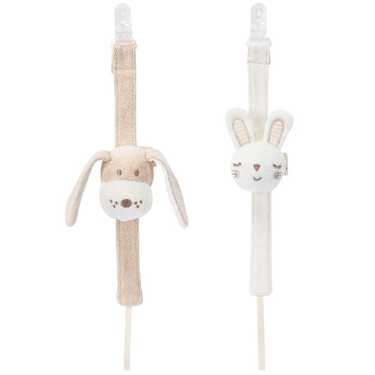 Pacifier Clip, 2 Pack Baby Pacifier Holder for Boys and Girls Fits Many Pacifiers & Baby Teething Toys, Ideal Baby Gift (Puppy & Bunny)