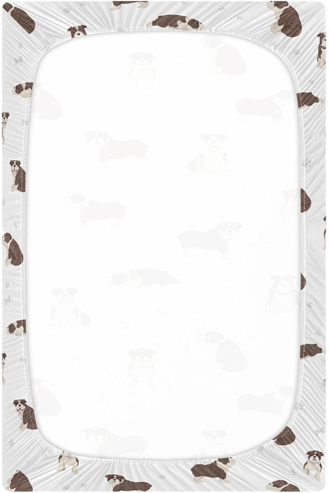 Fitted Crib Sheets English Bulldog Dogs Stretchy Portable Playard Sheets for Baby Toddler, Breathable Soft Mini Crib Mattress 52 x 28 in for Boys and Girls