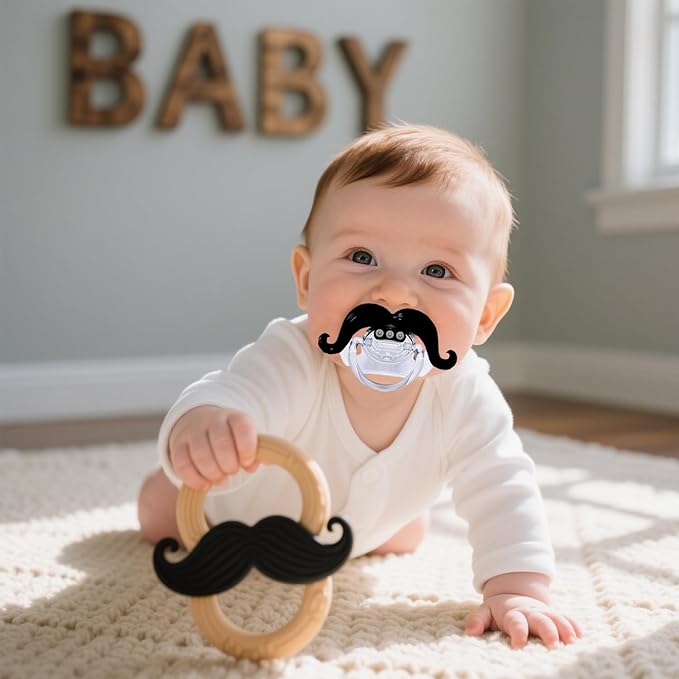 Funny Baby Pacifiers,Mustache Pacifiers for Babies 0-18 Months,Baby Teeth and Vampire Pacifier Funny Pacifiers for Boys and Girls BPA Free