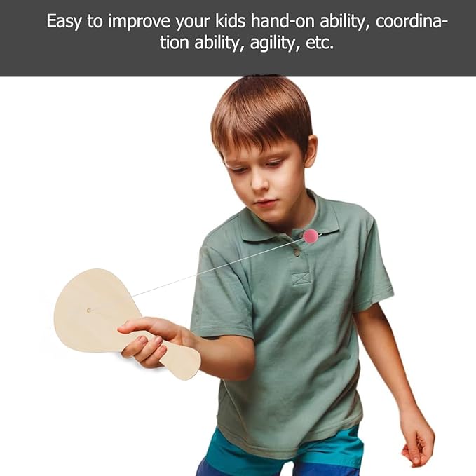 Toyvian Wood Paddle Ball Toy Set for Kids 24 DIY Hand-Painted Paddles Indoor Outdoor Paddle Toss Balls for Early Childhood Education Parent-Child Activities Coordination Development