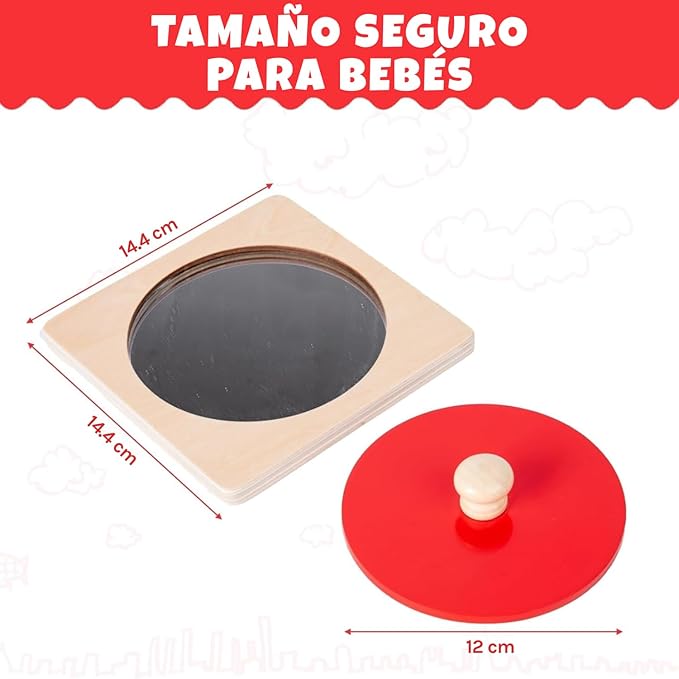 Montessori Baby Toys Play Kit Montessori Mirror Peekaboo Knob Puzzle, Medium Spinning Drum and Rainbow Fabric Ball Kit Toys for6-12Months Toddlers (Mirror Peekaboo Knob Puzzle)