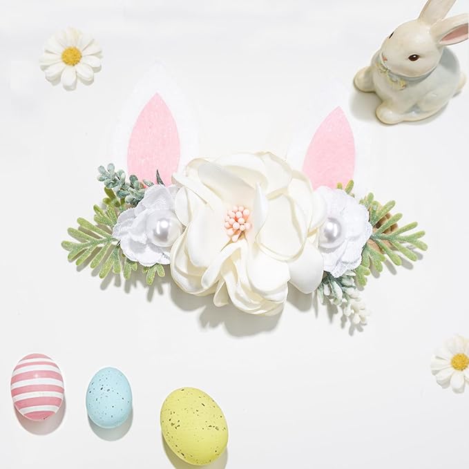 Baby Girls Flower Headband Easter Bunny Ears Nylon Hairband Cute Floral Rabbit Fairy Hair Accessories for Newborn Infant Toddler Kid