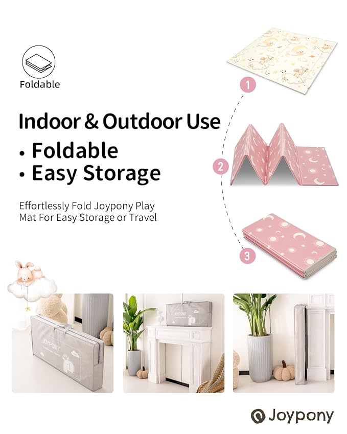 Joypony Baby Play Mat 71x59 Inches, Foldable Play Mats for Babies and Toddlers, Waterproof & Anti-Slip Portable Baby Floor Mat for Tummy Time, Baby Mat for Floor with Travel Bag for Indoor Outdoor