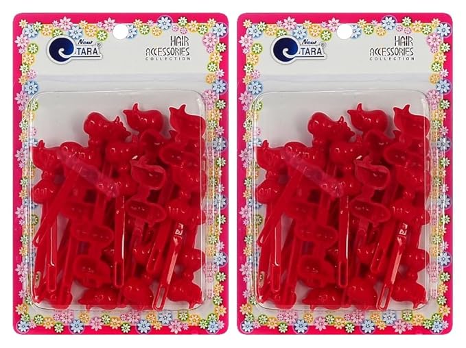 Classics Self Hinge Hair Barrettes for Girls Plastic Hair Barrettes for Baby bow Girl Barrettes 80s 90s Bow Cartoon Design Hair Pins for Baby Girls Toddlers total 40 count (RED)