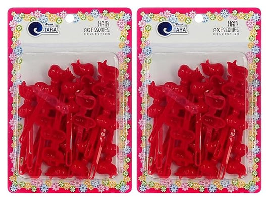 Classics Self Hinge Hair Barrettes for Girls Plastic Hair Barrettes for Baby bow Girl Barrettes 80s 90s Bow Cartoon Design Hair Pins for Baby Girls Toddlers total 40 count (RED)