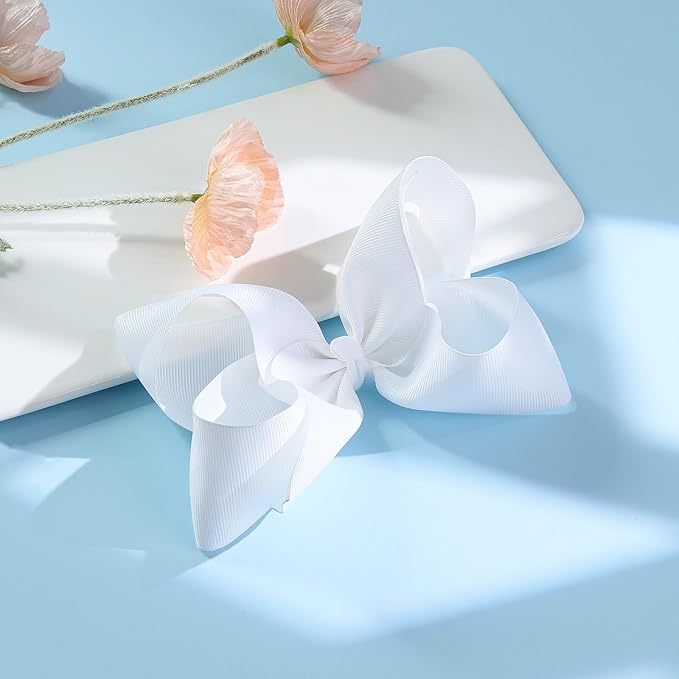2PCS Oaoleer Layered Grosgrain Ribbon Alligator Hair Clips, White 6-inch Barrettes for Girls, Infants, Toddlers, Kids, and Teens