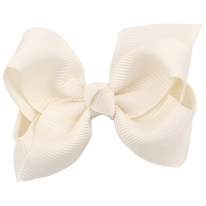 3 Inch Baby Girl Hair Bows Boutique Hair Clip Teens Toddlers Hairpin Headwear - Set of 2 (Ivory)