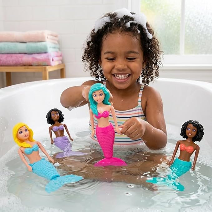 Kiddie Play Mermaid Toys – 4 Pc Wind-Up Mermaid Dolls Bath and Pool Swim Toys for Kids Toddlers, Mermaids Gifts for Girls