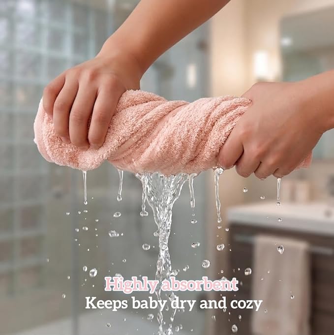 Baby Hooded Towel 2 Pack Bath Towels for Newborn with Animal Design Shower Essentials for Baby Girl Boy and Toddler (Blush Pink & Pink, Medium)