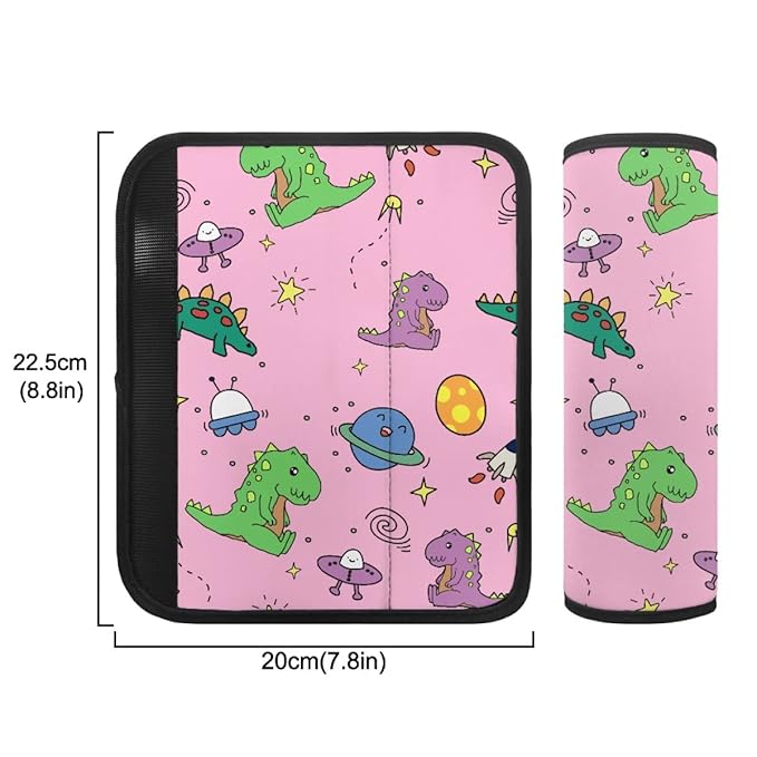 ENLACHIC Baby Car Seat Belt Cover, Cute Dinosaur Print Car Seat Shoulder Strap Pads, Infant Car Seat Cushion Safety Seatbelt Protector for Kids Boys Girls,Pink Dinosaur