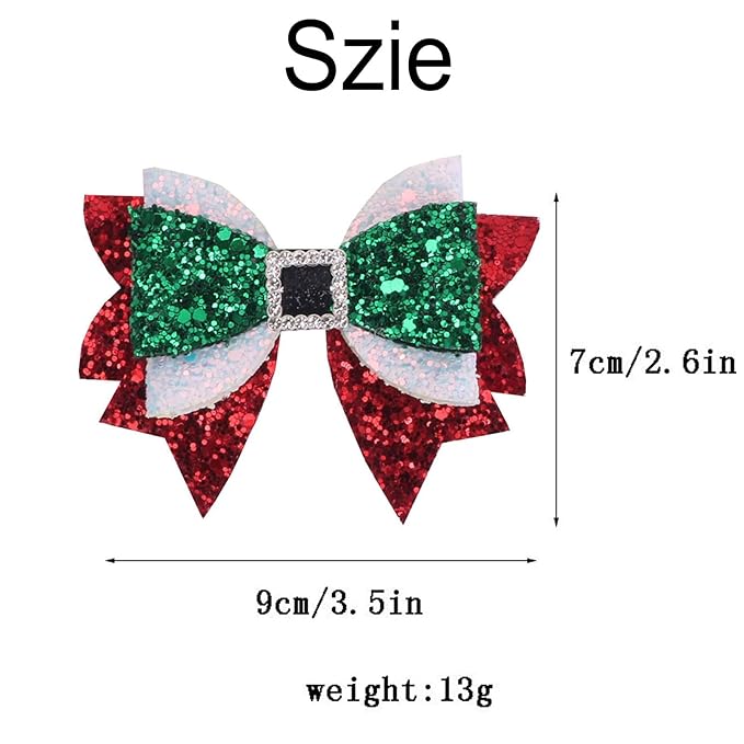 Christmas Hair Bow Clips for Girls Green & Red Bow Clip Sparkling Rhinestone Alligator Clips Festive Glitter Xmas Hair Accessories,Hair Bow Clips for Girls-2pcs