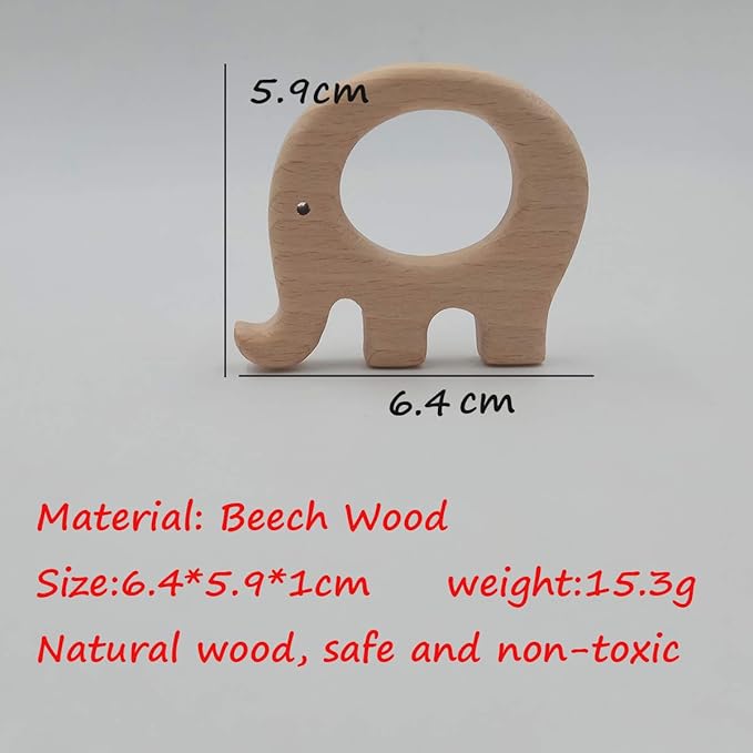 10pcs Natural Wooden Elephant Montessori Toy Pendant Pure Natural Beech Wood Animal Shape Toys for Handmade Necklace/Bracelet (Fat Elephant 10pcs)