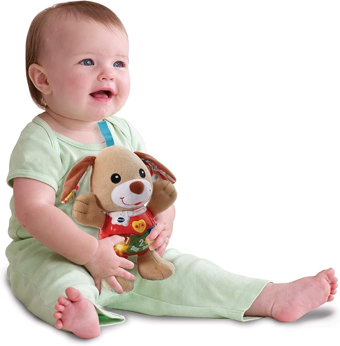 VTech -Baby Small Interactive Plush Dog with Songs Voices and Activities That Stimulate Baby in Different Aspects Development Motor, Language and Sensory, Brown (3480-502322)