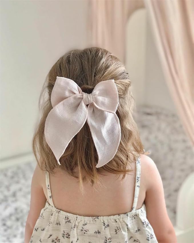 Pack of 4 Gorgeous Fable Bow Hair Clips for Girls Women Linen Hair Bow Alligator Clips Toddler Baby Mom Young Girl Hair Accessories (Antique Natural)