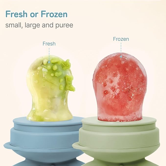 Baby Fruit Feeder Pacifier 2 Pack, Cute Bunny Silicone Food Feeder for Babies 4M+, BPA-Free Infant Teether for Fresh Fruit, Puree & Frozen Breastmilk, 4 Pouches