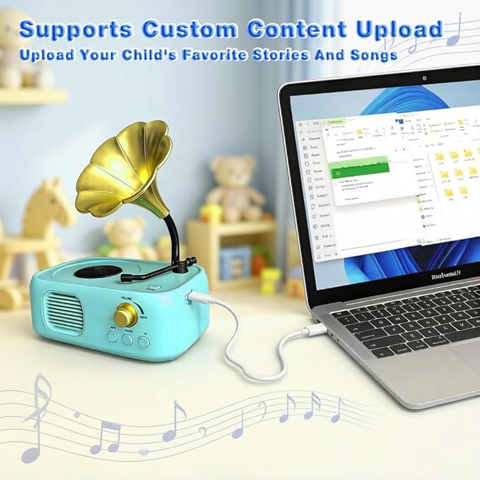 Kids Phonograph Toddler Record Player， with 96 Learning Cards, Early Education Machine Record Player Music Box Storyteller pop Speakers, Gift for Boys and Girls