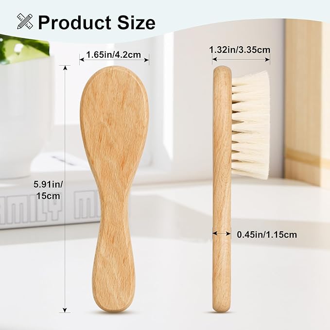 Baby Hair Brush and Pink Cradle Cap Brush Set for Newborns and Toddlers, Wooden Baby Hair Brush Set with Soft Goat Bristle, Baby Hair Care Kit (2PCS)