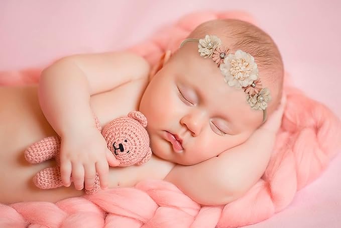 3PCS Baby Girl Flower Headbands Set Elastic Bow Hair Band Handmade Bow For Newborn Infant Toddler Pack