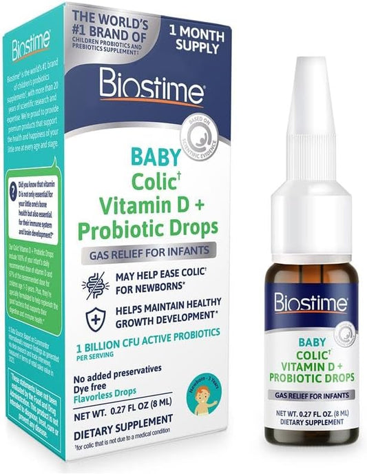 Biostime Baby Vitamin D & Colic Probiotic Drops for Newborns to 3 Years Old | 100% Daily Values Vitamin D for Bone & Immune Support – Eases Colic & Digestion| 32 Serving
