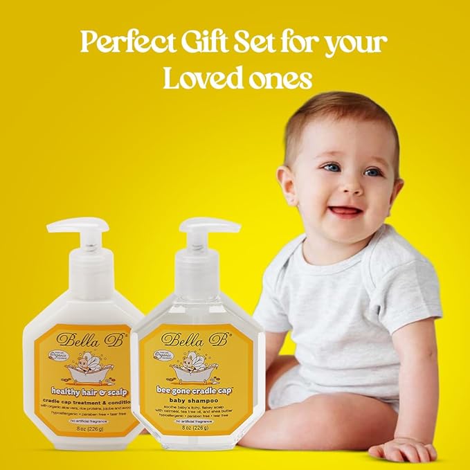 BELLA B Bundle Bee Gone Cradle Cap Shampoo & Healthy Hair Scalp Cradle Cap Treatment & Conditioner 8oz, Baby Cradle Cap Kit Enriched with Aloe Vera & Organic Extracts Oil | Paraben & Sulfate Free