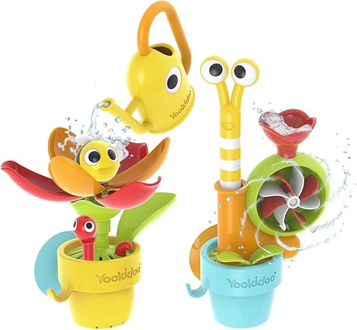 40218 YOOKIDOO Ephemeral Garden Baby Bath Toy with Garden Theme - Bath and Shower Game - Watering Can, Snail, Flowers - Baby Gift from 18 Months