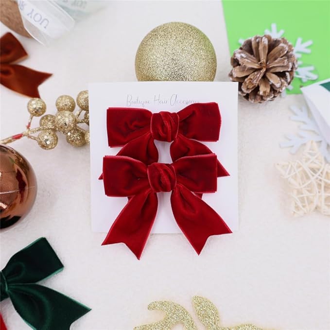 2 Pcs Cute Dark Red Velvet Hair Bow Clips 3" Bowknot Alligator Clip Barrettes Hairpins for Baby Girl Kids Wine Velvet Accessories