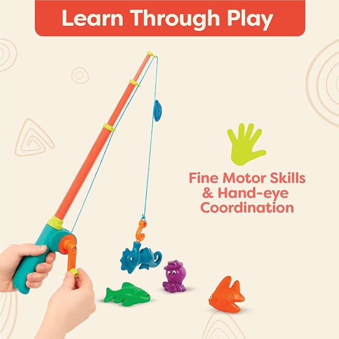 B. toys – Little Fisher's Kit Magnetic Fishing Playset – 2 Rods & 8 Color – Changing Sea Animals for Pool, Tub Play – Educational Toddler Toys for Hand – Eye Coordination – 3+ Years