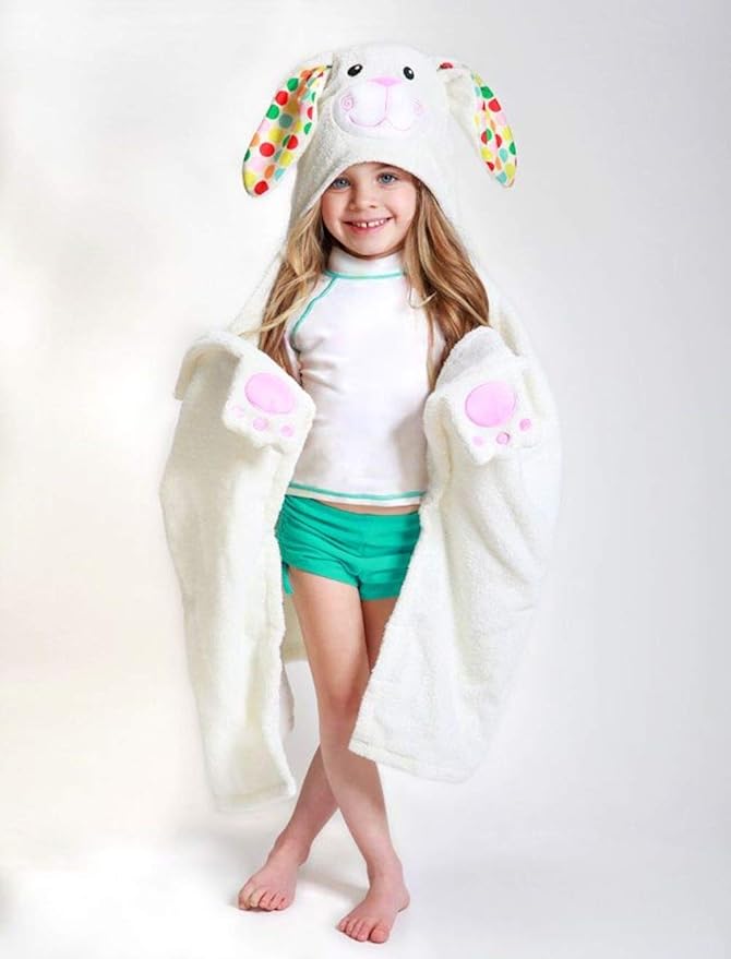 ZOOCCHINI Hooded Bath Towel for Kids 100% Cotton Terry, Plush & Absorbent for Bathtime or Pool, 50" x 22" 2-6 Years, Bella the Bunny