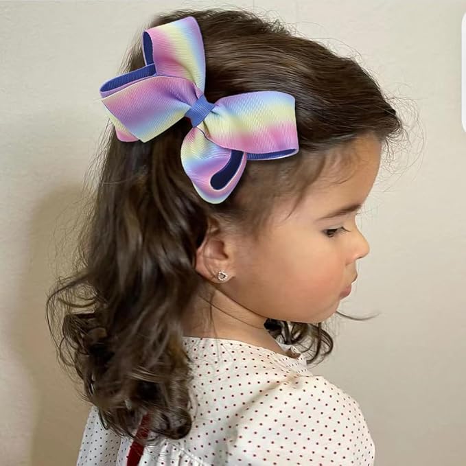 JIAHANG Baby Girls 4 Inch Grosgrain Ribbon Hair Bow Headband and Alligator Clips Set, Colorful Hair Bow Accessories for Children Toddler School Girls 4Pcs Gift Set (Gradient1)