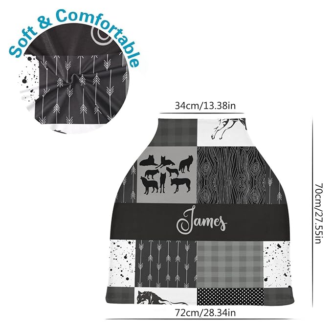 Personalized Car Seat Covers with Name- Customized Nursing Cover- Breast Feeding Essentials & Baby Necessities- Stroller Carseat Canopy for Infant Boys Newborn, Woodland Wolf