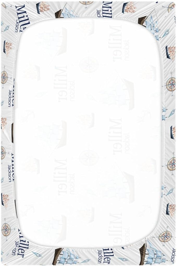 Personalized Pack and Play Sheets with Name, Custom Nautical Ship Baby Mini Crib Sheets for Baby Boys Girls, Name Pack n Play, Fitted Sheet with Name, Soft and Breathable Material