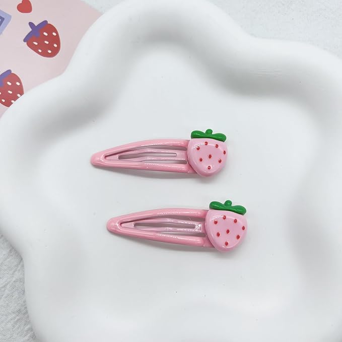 Strawberry Snap Clips Baby Girls Fruit Hair Bow Clips Strawberry Hair Ring Tie BBW24 (Set-D)