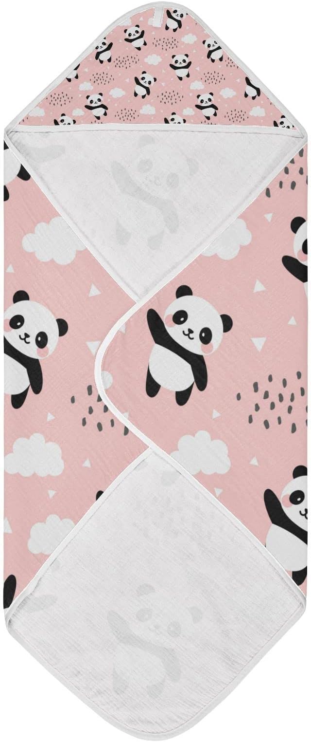 Pink Panda Baby Boys Girls Bath Towel Cute Cat Bear Hooded Towels Newborn Toddlers Organic Cotton Washcloths Shower Beach Towel 35 x 35 Inch