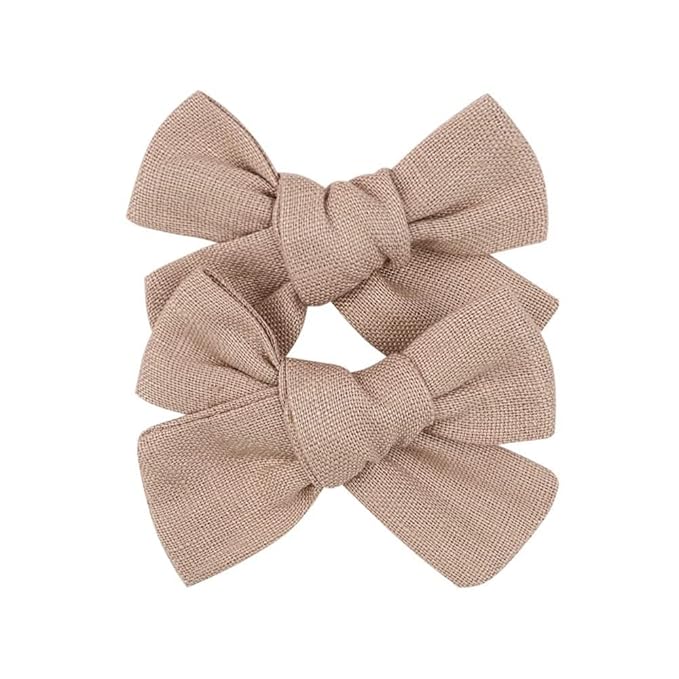 3.2'' Girls Light Brown Linen Hair Bows Clips - Alligator Clips Hair Accessories for Little Girls, Toddlers, Kids, and Teens
